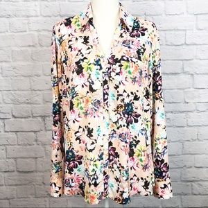 Express Floral Portifino Button Down Blouse